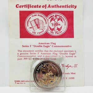 American Flag Double Eagle Silver Dollar Commemorative Coin Series F COA 1985